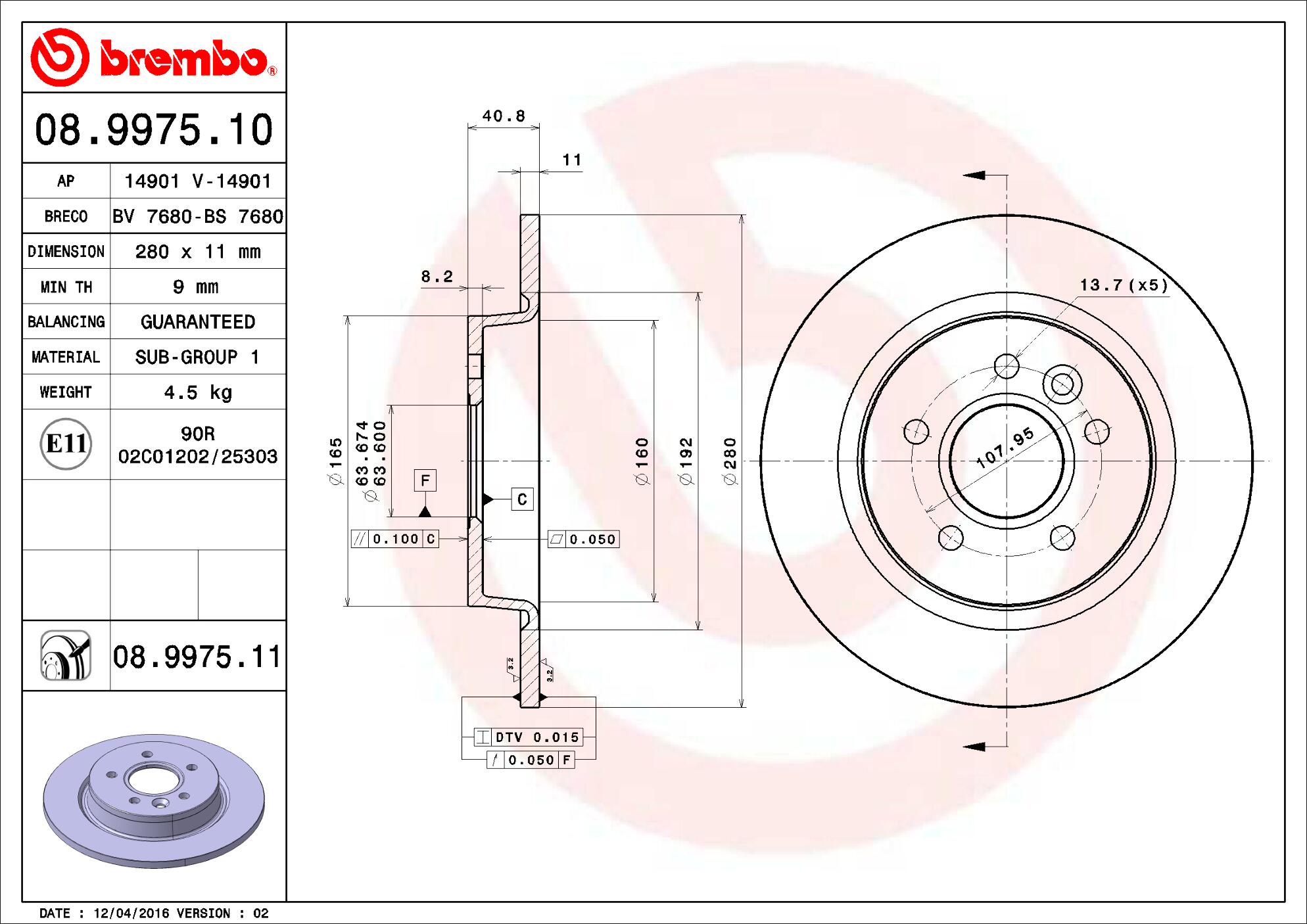 Volvo Brembo Disc Brake Rotor - Rear (280mm) 31499632